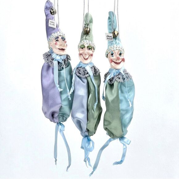 Wayne M Kleski Jester Christmas Ornament Candy Bag Pouch  Set Of 3 - Picture 4 of 9